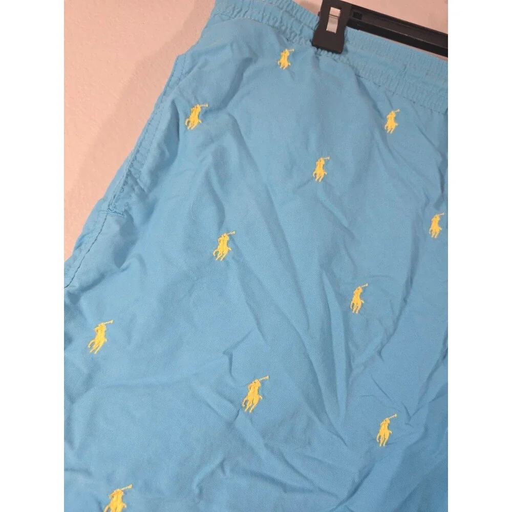 Polo Ralph Lauren Men's Swim Trunks Large Blue Yellow  Pony Logo *Cut Liner* BE